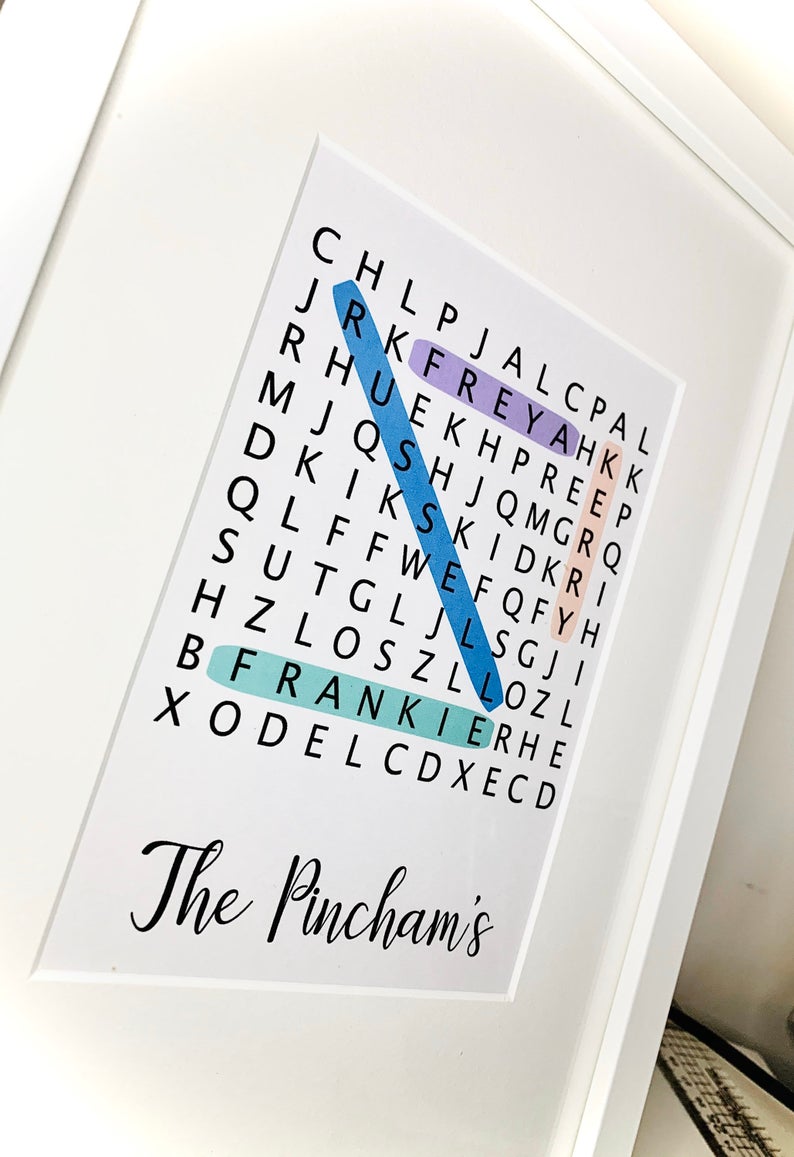 Word Search Family Tree Frame Puzzle Frame Gift For Mum 1st Anniversary Paper Gift